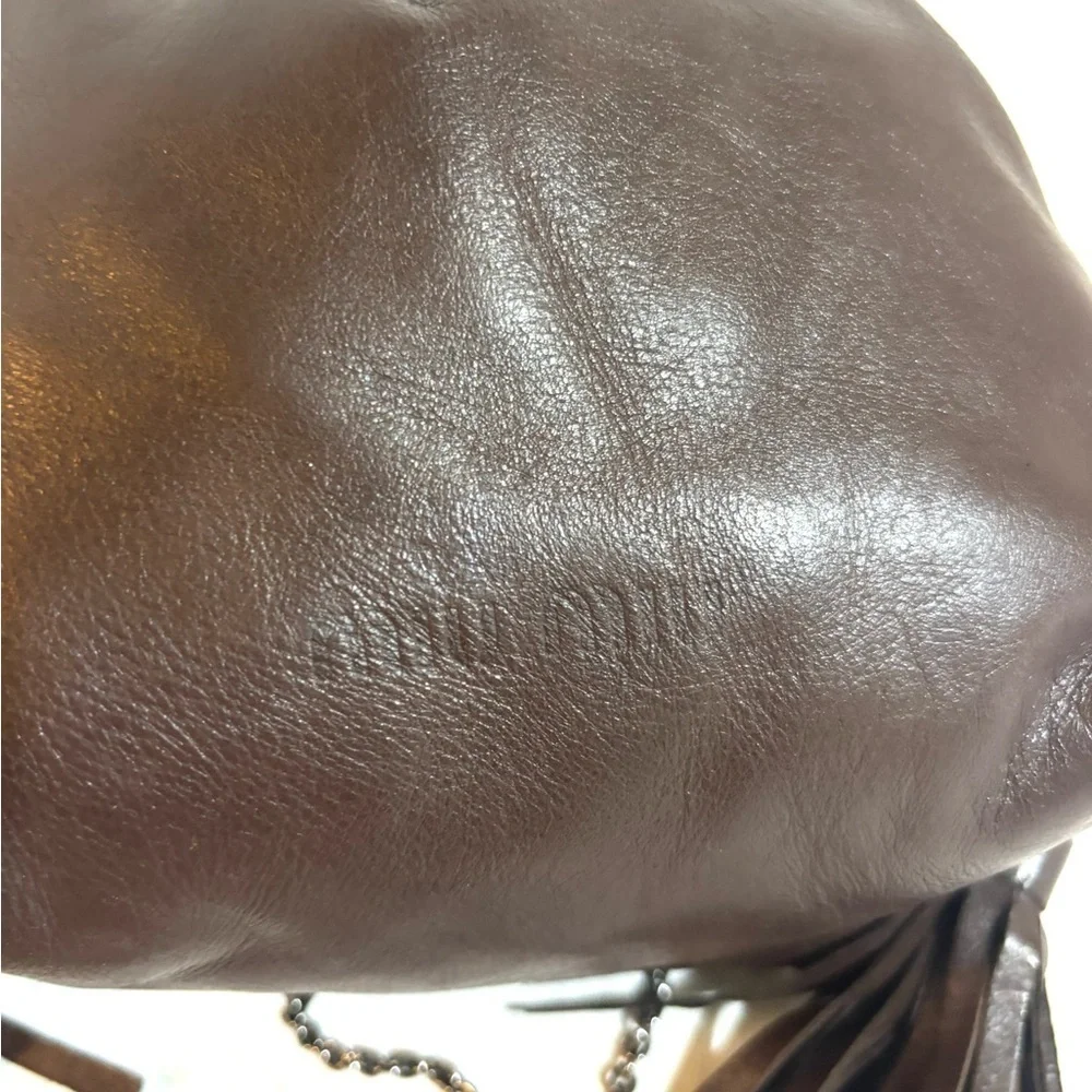 Miu Miu Brown Leather crossbody Drawstring mini Bag